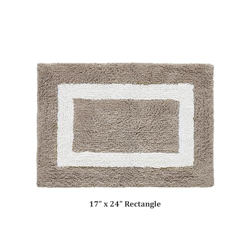 Better Trends 100% Cotton Hotel Collection Bath Mats, Sand & White Bath Mat - Tufted, Reversible & Absorbent & Machine Washable Bath Mats for Bathtubs, Rain Showers and Under The Sink, 21" x 34"
