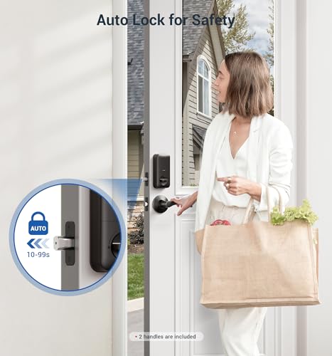 Veise Fingerprint Door Lock with 2 Lever Handles - Keyless Entry Door Lock, Electronic Keypad Deadbolt & Front Door Lock Handle Sets, Auto Lock, Easy Installation, Matte Black