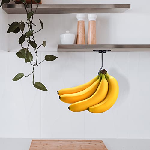 EGMEHOAD 2 Pack Banana Holder Hook Under Cabinet to Keep Bananas Fresh, Banana Hanger Under Cabinet Black 2 Pcs, Banana Hook Under Cabinet Metal