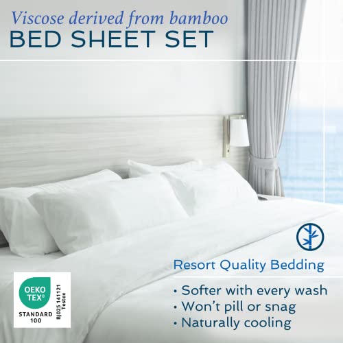 Hotel Sheets Direct 4 Piece Bed Sheet Set California King, 100% Viscose Derived from Bamboo Sheets Set with 2 Pillowcases, Cooling & Breathable Luxury Bedding, Moisture-Wicking & Silky Soft, Navy Blue