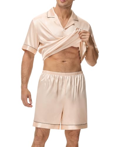 SWOMOG Couples Matching Pajamas Silk Pj Set Women Loungewear Set Button Down Pajamas Mens Sleepwear Sleep Shorts Summer Lounge Sets Dark Navy Blue