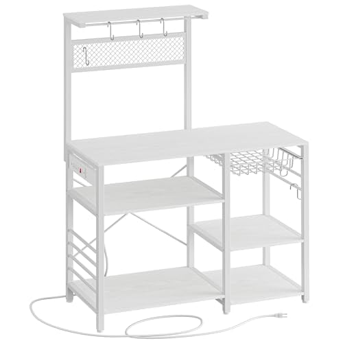 IRONCK Bakers Rack, Microwave Stand with Power Outlet, Industrial Coffee Bar with Wire Drawer for Kitchen, Living Room Easy Assembly, Space-Saving, Vintage Brown