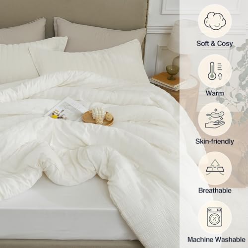 Quataly Black Twin/Twin XL Comforter Set - 2 Pieces Seersucker Lightweight Bedding Comforter Sets (1 Soft Fluffy Comforter & 1 Pillowcase) - All Seasons Cozy Modern Bed Sets for Women Men