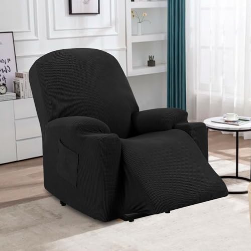 H.VERSAILTEX Stretch Couch Cover Recliner Cover Electric Power Lift Recliner Chair Cover Fitted Standard Large Power Lift Recliner with Side Pocket, Soft Thick Jacquard(Single Seat, Natural)