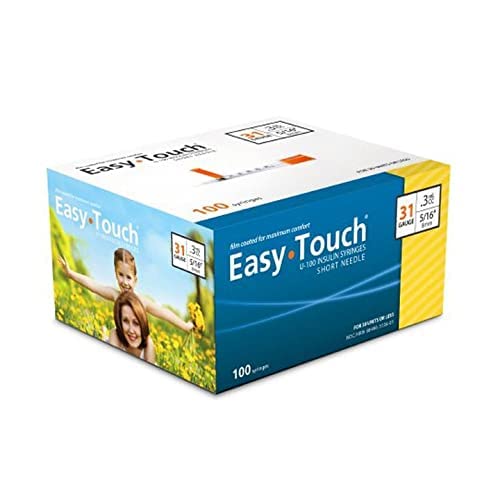 EasyTouch U-100 Insulin Syringe with Needle, 31G 0.3cc 5/16-Inch (8mm), Box of 100