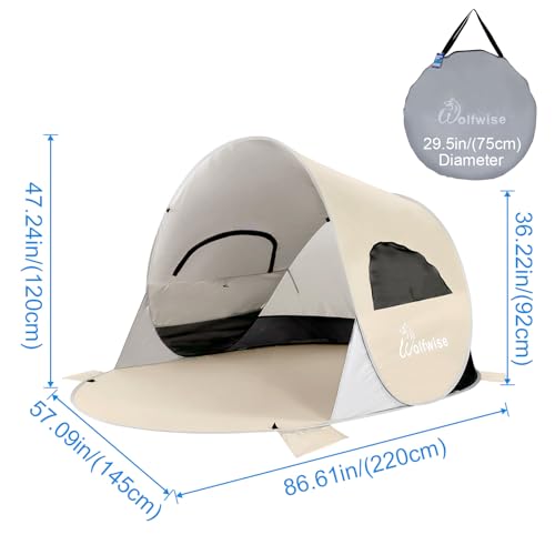 WolfWise UPF 50+ Easy Pop Up 3-4 Person Beach Tent Sport Umbrella Instant Sun Shelter Tent Sun Shade Canopy, Dark Shelter-Blue