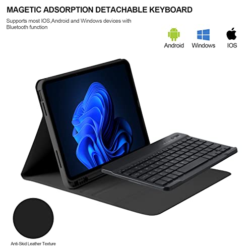 BQSS for iPad 10th Generation Keyboard Case 10.9“2022, Slim Smart Keyboard Case for iPad 10th Gen 2022,Detachable Wireless Keyboard,Pencil Holder(Black)