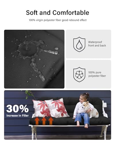 YEFU Porch Swing Cushion, Outdoor Swing Cushions Replacement with Backrest, Thickened Waterproof Bench Cushion for Patio Furniture, 48x40x5 Inch, Black