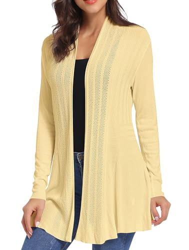 iClosam Women Open Front Cardigans Casual Long Sleeve Lightweight Knit Cardigan Sweater White Medium