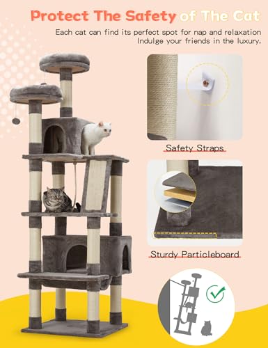 Small Cat Tree Tower, 27.5" Tall Natural Sisal Cat Tree, Double Base Cat Scratching Post with Cat Self Groomer Brush, Soft Plush Cat Perch Bed with Dangling Ball for Indoor Kittens, Colorful Cat Tree