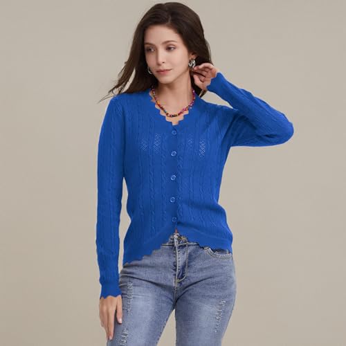 Women's Lace V Neck Hollow-Out Crochet Button Down Knit Slim Cropped Cardigan Yellow