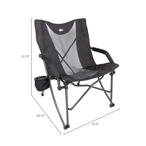 Cascade Mountain Tech Camping Chair - Low Profile Folding Chair for Camping, Beach, Picnic, Barbeques, Sporting Event with Carry Bag , Black