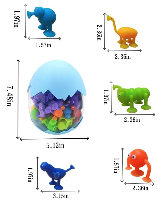 Carastora 38-Piece Suction Bath Toys – Silicone Mold-Free Sensory Toys with Storage Box & Eggshell, for Kids Ages 3-6