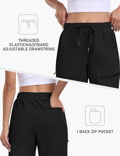 MoFiz Hiking Shorts Womens Quick Dry Lightweight Long Hiking Shorts for Women Knee Length for Camping Travel Golf with Zipper Pockets Black Small