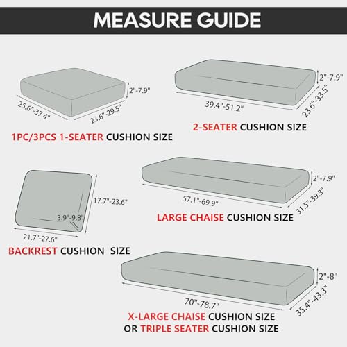 NeColorLife Velvet Chaise Cushion Cover Sectional Sofa Cover Couch Covers Thick Couch Cushion Cover with Elastic Band for Both Left/Right Sectional Couch (1PC Chaise Lounge Cushion Cover,Grey)