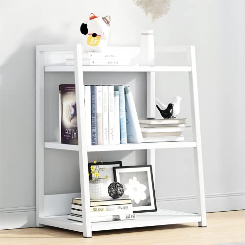 IOTXY 3 Tier Open Bookshelf - Steel and Wood Display Stand, 50CM Width Floor-Standing Bookcase, White