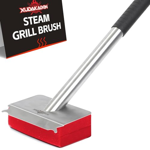 XUDAKAIXIN Grill Brush.Bristle-Free Safety Design,Upgraded Steam Art Grill Brush for Water Activated.Replaceable Scraper Cleaning Head.Grill Cleaner for Outdoor Grill (Black)