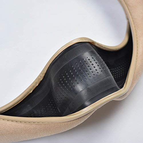 CAR PASS Car Steering Wheel Cover,14.5-15 Inch Beige Faux Suede Universal Memory Foam Auto Steering Wheel Covers Breathable Anti-Slip Odorless Steering Wheels Accessories for Men Women