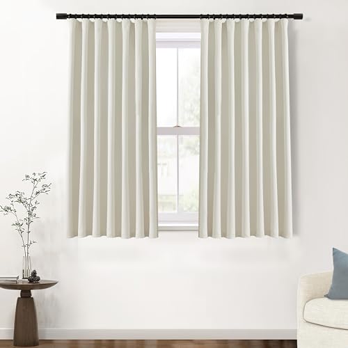 SHINELAND Blackout Curtains 120 Inches Long for Living Room Large Window,Clip Rings Hooks Black Out Curtains 120 Inch Length for Bedroom 2 Panels Set,Cream Beige Thermal Curtains for Summer Heat,10FT