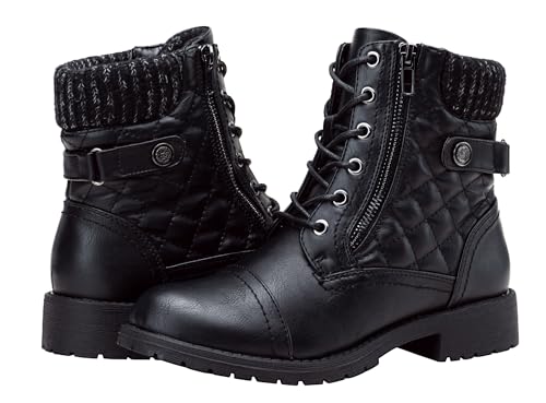 Vepose Women's Black Ankle Boots, Lace up Casual Combat Booties, Size 6 US - 927 Knitting Wool (CJY927 Black 06)