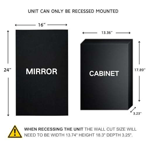 TEHOME Gold Metal Framed Recessed Bathroom Medicine Cabinet with Mirror Rectangle Tilting Beveled Vanity Mirrors for Wall 16 x 24 inches