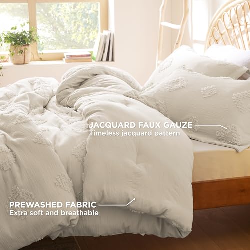Bedsure Twin/Twin XL Comforter Set White, Boho Bedding Comforter Set, Tufted Farmhouse Bed Set, 2 Pieces, 1 Shabby Chic Fluffy Comforter and 1 Pillow Sham,with Jacquard Diamond Pattern