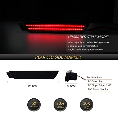 D-Lumina Smoked Lens LED Side Marker Lights Amber & Red Compatible for Chevy Camaro 2010-2015, Front Rear Bumper Sidemarker Lamps Reflectors, Turn Signal Amber & Brake Light Red, Pack of 4