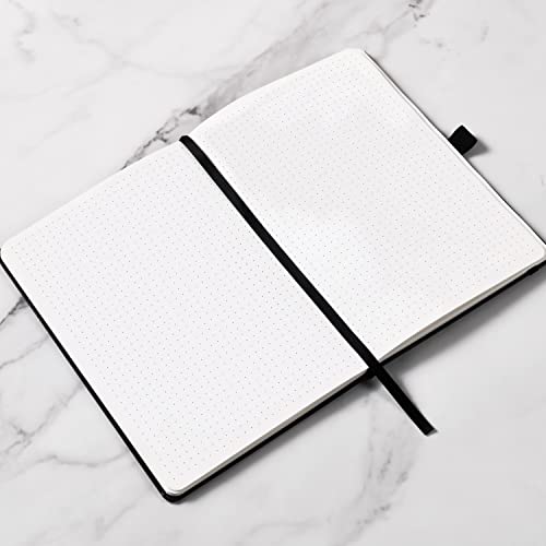Dotted Journal/Notebook - Dot Grid Hard Cover Notebook, Premium Thick Paper with Fine Inner Pocket, Black Smooth Faux Leather, Pen Loop, 5.3'' x 8.26'' - Light Green