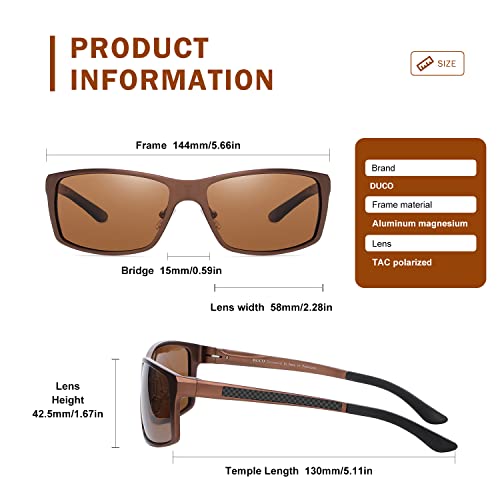 DUCO Polarized Sports Sunglasses for Men Vintage Rectangular Driving Golfing Sun Glasses Mens Fishing Shades UV400 Protection Carbon Fiber DC8202