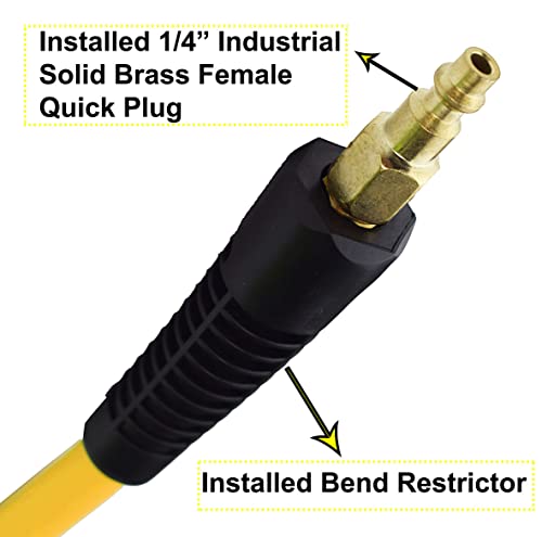 YOTOO Hybrid Air Hose 3/8-Inch by 25-Feet 300 PSI Heavy Duty, Lightweight, Kink Resistant, All-Weather Flexibility with 1/4-Inch Brass Male Fittings, Bend Restrictor