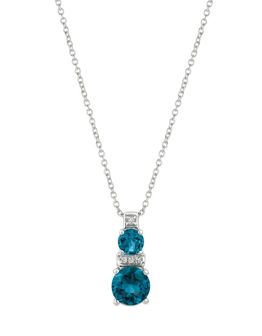 LE VIAN 1/50 Carat Diamond and 1 Carat Round Cut London Blue Topaz Pendant Necklace for Women I Elegant 14k White Gold Pendant for Her (H-I, 0.01 cttw) I 20 Inch Chain with Lobster Claw