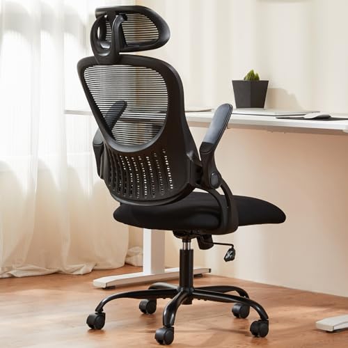 SMUG Office Desk Computer Chair, Ergonomic High Back Comfy Swivel Gaming Home Mesh Chairs with Wheels, Lumbar Support, Adjustable Headrest,Comfortable Pillow,Soft Arms,120°tilt for Bedroom,Study,Black