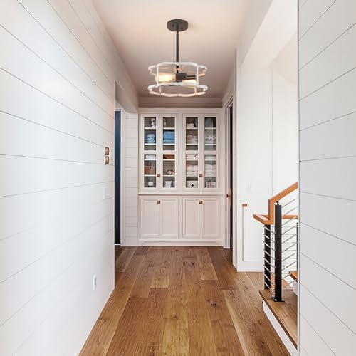 Semi Flush Mount Ceiling Light, Sloped Nursery Ceilings Lights Fixture White Farmhouse 2-Light Dining Room Fixtures, Adjustable Height Lighting for Kitchen, Entryway, Hallway, Foyer