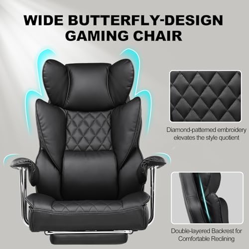GTRACING Gaming Chair,Office Chair with Pocket Spring Lumbar Support, Ergonomic Comfortable Wide Office Desk Computer Chair with Outward Fixed Soft Armrests and Footrest (PU Leather, Black)