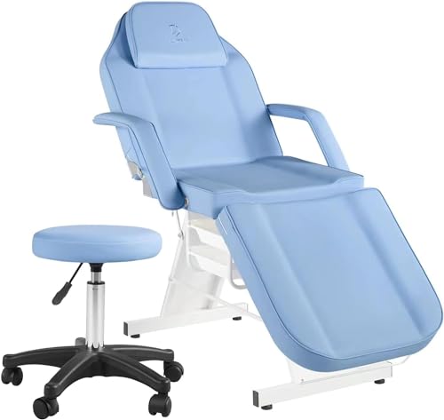 LUXMARS Facial Chair, Tattoo Chair Massage Bed with Hydraulic Stool for Professional Massage Facial Lash Beauty Spa, White