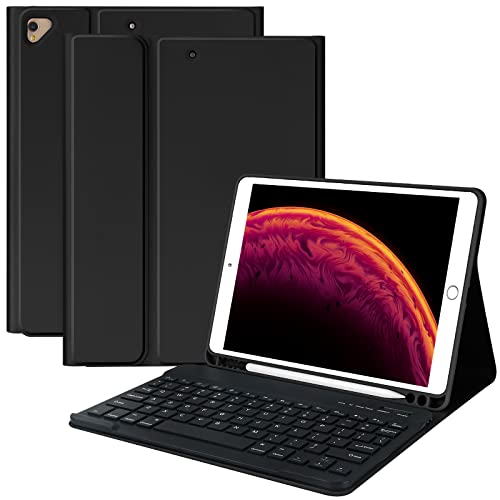 Keyboard Case for iPad 10.2" 9th 8th 7th Generation, with Detachable Bluetooth Keyboard and Pencil Holder, for iPad 10.2 Inch/iPad Air 10.5"(3rd Gen)/iPad Pro 10.5 in, Auto Sleep/Wake Function (Black)