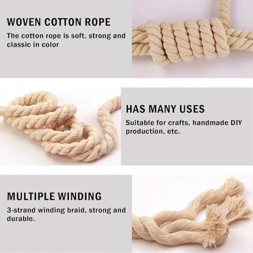 Twisted Cotton Rope (1 inch x 50 feet) Natural Thick Soft Rope for Crafts, Sports Tug of War, Hammock, Home Decorating Wedding Rope