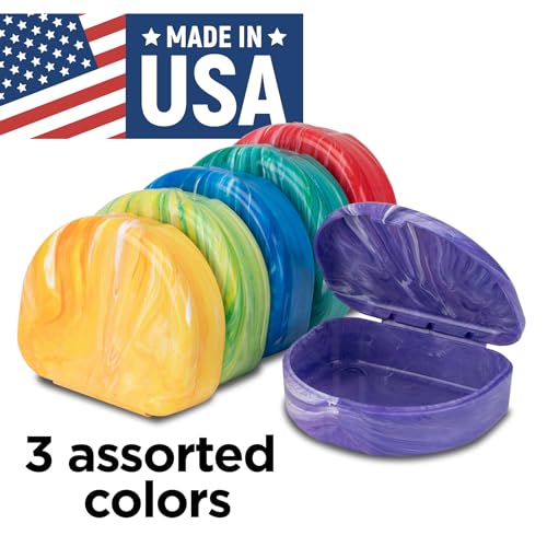 Practicon Marble Retainer Cases, Orthodontic Aligner Case, Mouth Guard Holder (3 Pack) (Red)