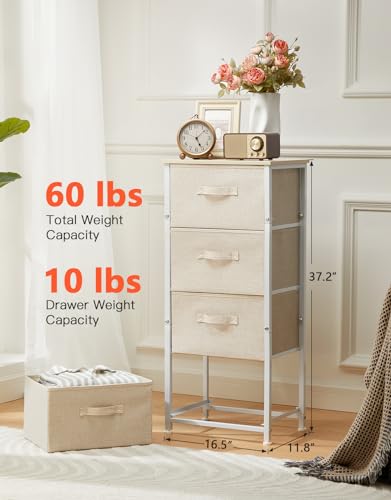 Pipishell Dresser with 4 Drawers, Tall Storage Tower with Sturdy Steel Frame Wood Top,Fabric Dresser Organizer Unit for Bedroom, Hallway, Entryway, Closets, Nursery Room