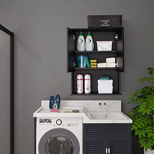 VANIRROR Black Bathroom Wall Cabinet 23x29 inch Wooden Bathroom Medicine Cabinet with 2 Doors and Adjustable Shelf, Wall Mounted Bathroom Cabinet Over Toilet Storage Cabinet