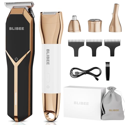 BLIBEE Groin Hair Trimmer for Men ,Waterproof Electric Shaver and 4 in 1 Mens Grooming Set, Deluxe Body Shaver Groomer, Wet/Dry Body Shaver for Nose Eyebrows Beard Pubic Hair, Black