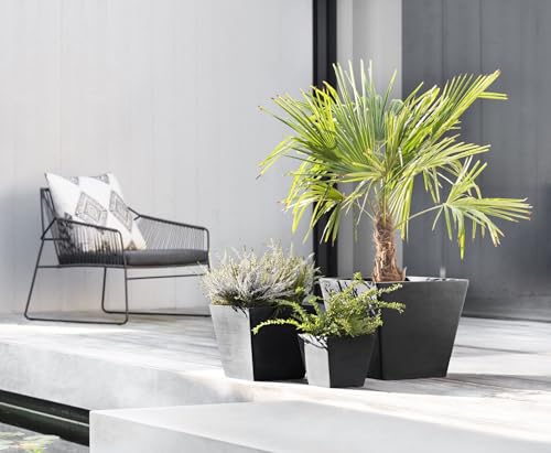 Ecopots Rotterdam Durable Modern Square Indoor/Outdoor Recycled-Based Composite Flower Planter, Dark Grey, 8"