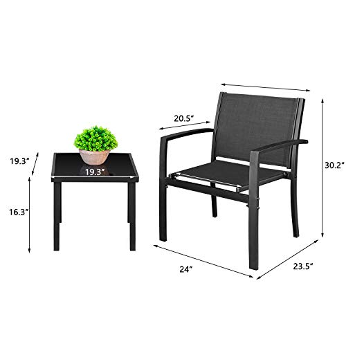 Homall 3 Pieces Furniture Outdoor Patio Conversation Bistro Set Modern Porch Lawn Chairs with Coffee Table for Home and Balcony, 1, Black
