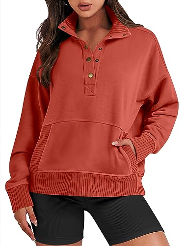 ANRABESS Women Sweatshirt Fall Casual Button Up Henley Pullover Sweater Comfy Loose 2024 Trendy Outfits Top Preppy Cothes Deep army green X-Large