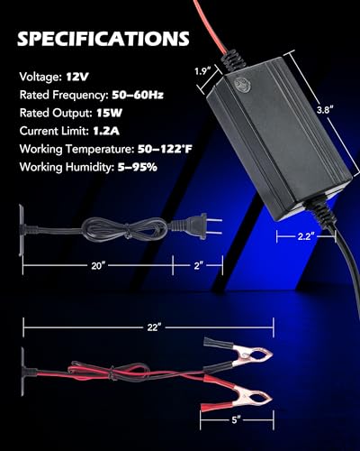 Orion Motor Tech 1PC 12V Battery Charger and Maintainer, Trickle Charger for Charging Boats Motorcycles ATVs Riding Mowers & Car Truck SUV RV Maintenance with Smart 3 Stage Charging & Power Indicator