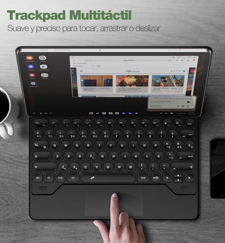 Dexnor Español Ñ for Samsung Galaxy Tab S10+ Plus/S9+ Plus/S9 FE+ Plus/S8+ Plus/S7+ Plus/S7 FE Case with Keyboard 12.4" Floating Cantilever Magnetic Stand Trackpad Backlit S Pen Holder - Black
