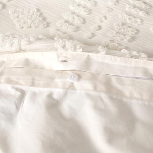YINFUNG Tufted Duvet Cover Queen Cream Ivory Boho Cotton Beige Shabby Chic Striped Off White Diamonds Poms Textured Embroidery Moroccan Bedding Set Farmhouse Geometric