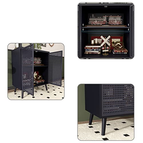 JZXSHD Buffet Cabinet, Metal Rattan Sideboard Kitchen Storage Cabinet Accent Modern Buffet Sideboard 2 Doors for Kitchen Room Living Room Hallway, Black