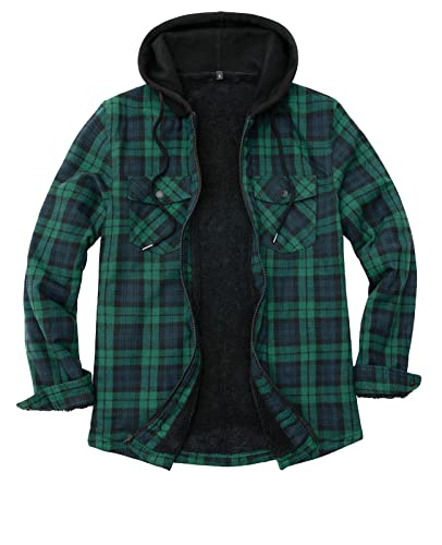 ZENTHACE Flannel Jackets for Men with Hood Sherpa Fleece Lined Zip Up Flannel Shirt Jacket Men Blue S