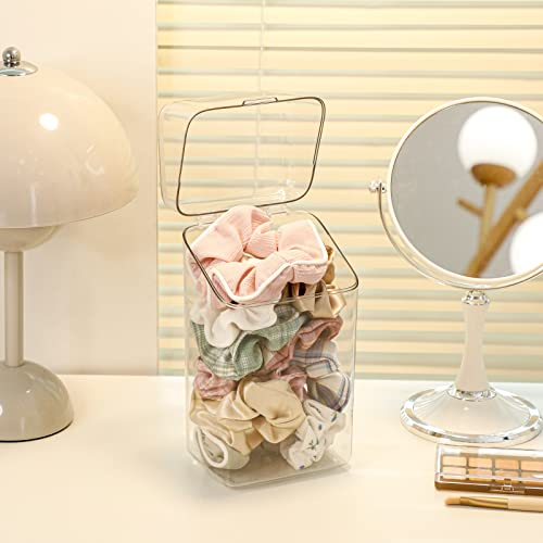 Yesesion Makeup Brush Holder with White Pearls, Clear Cosmetics Brushes Organizer with Lid, Large Capacity Storage Box for Vanity, Bathroom Counter, Dresser, Hair Accessories Organizer for Girls